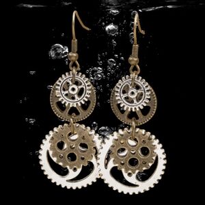 New * Antique Bronze Steampunk Gear Design Dangle Earrings